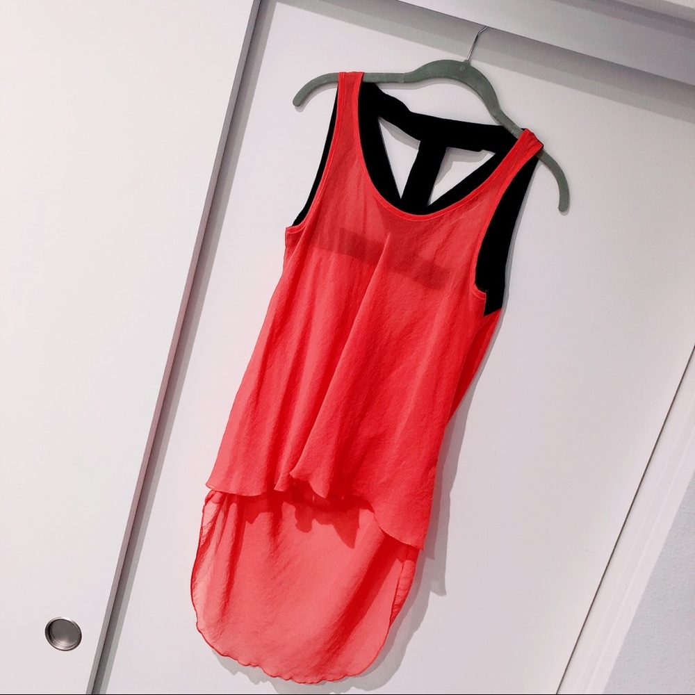 Cutout Sheer Coral Hi-Lo Tank — NWT